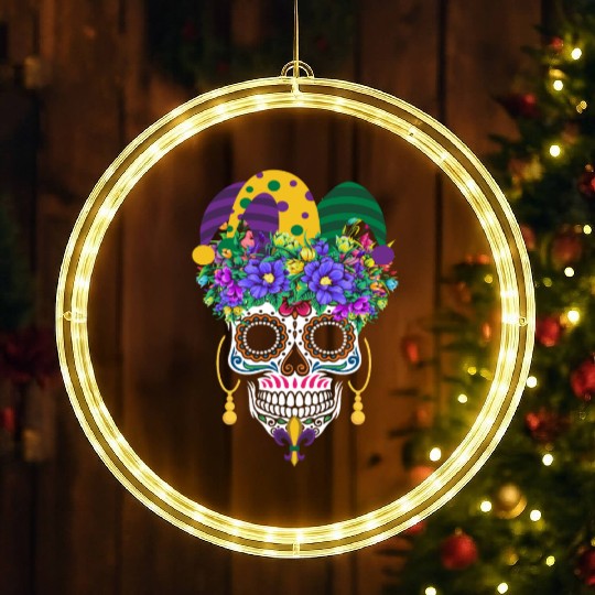 Mardi Gras Mask Dia De Los Muertos Flower Sugar LED Christmas Window Lights