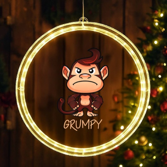 Grumpy Monkey Meme Aesthetic Bad Mood chimpanzee LED Christmas Window Lights