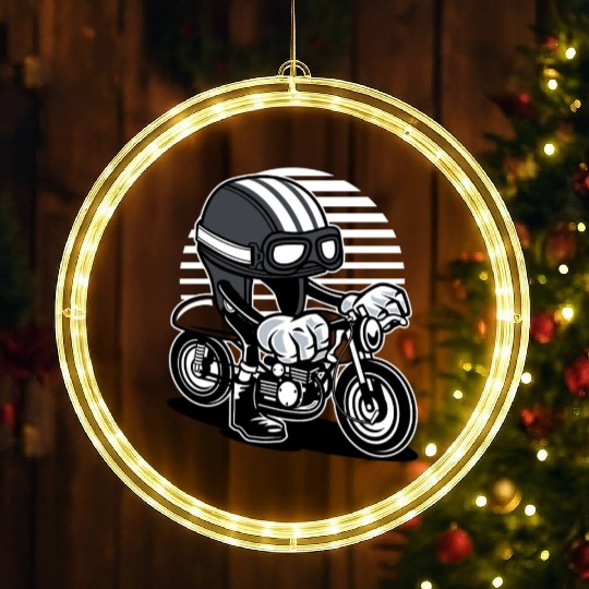 Motorcycle with Cartoon Helmet LED Christmas Window Lights