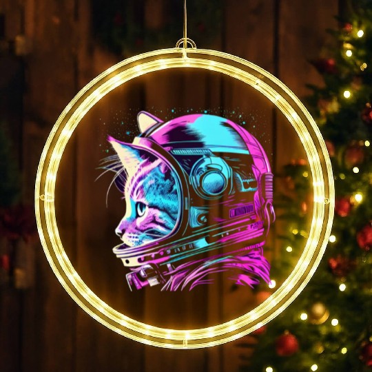 Aesthetic Vaporwave Space Cat 80s 90s Astronaut LED Christmas Window Lights