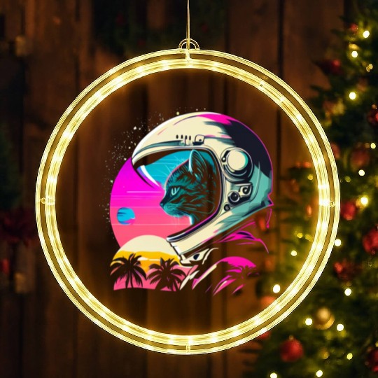 Aesthetic Vaporwave Space Cat 80s 90s Astronaut LED Christmas Window Lights