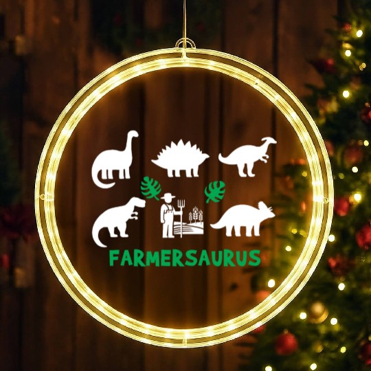 Farmer Saurus Dinosaurs LED Christmas Window Lights