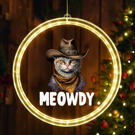 Meowdy Cat Meme Country Meow Howdy Funny LED Christmas Window Lights