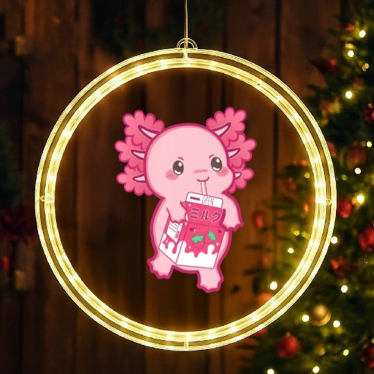 Kawaii Axolotl Strawberry Milk Teen Girl Kids Japa LED Christmas Window Lights