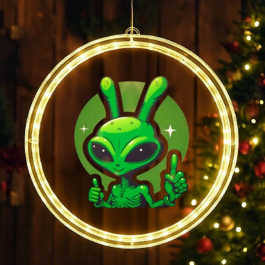 Happy green Alien LED Christmas Window Lights