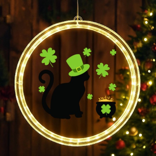 Cat Shamrock St Patrick Day Lucky 01 LED Christmas Window Lights