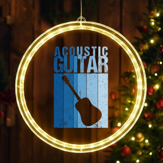 Vintage Acoustic Guitar Country Blues Musician LED Christmas Window Lights