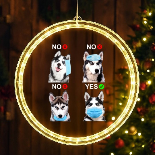 Husky Wear Face Mask Right Funny Dog Lover LED Christmas Window Lights