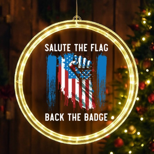Salute The Flag Back The Badge Cop Law Enforcement LED Christmas Window Lights