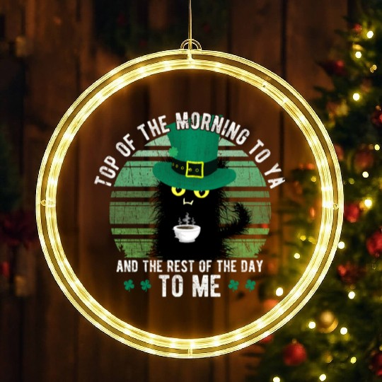 Top Of The Morning Coffee Cup Cat St. Patrick's LED Christmas Window Lights