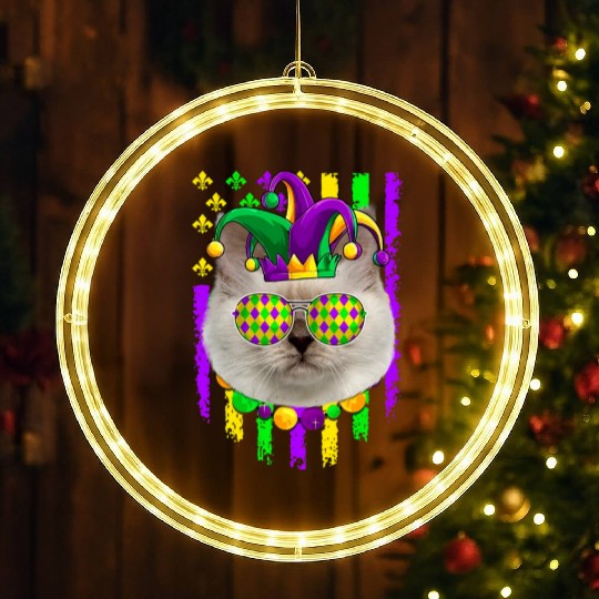 American Flag Mardi Gras Cute Birman Cat Lover LED Christmas Window Lights