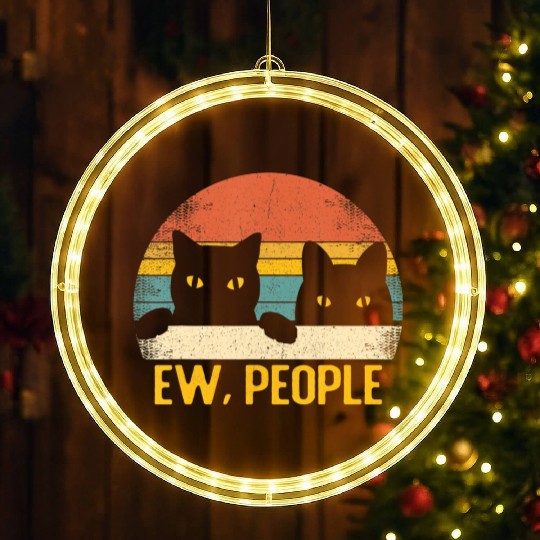 Ew People Black Cat Vintage Retro â Funny Cat T Sh LED Christmas Window Lights