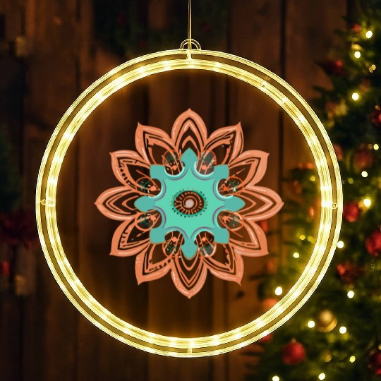 mandala Dance Paint oranger and green LED Christmas Window Lights