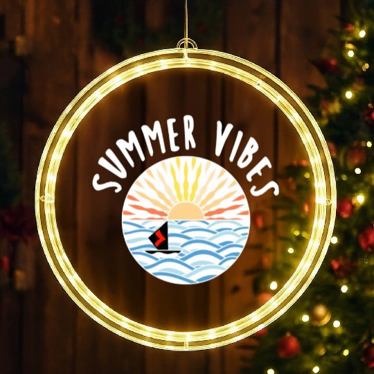 illustration sun sea boat summer vibes LED Christmas Window Lights