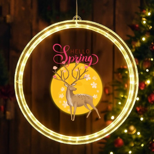 Hello Spring with cute deer LED Christmas Window Lights