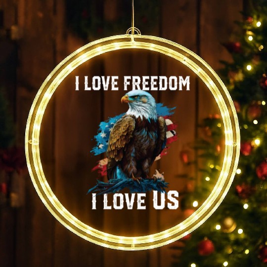 I Love Freedom I Love US American Bald Eagle LED Christmas Window Lights