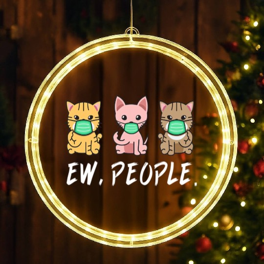 Ew People Cute Cat Wear Face Mask Kitten lovers Qu LED Christmas Window Lights