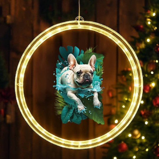 French Bulldog on Vacation Mode LED Christmas Window Lights
