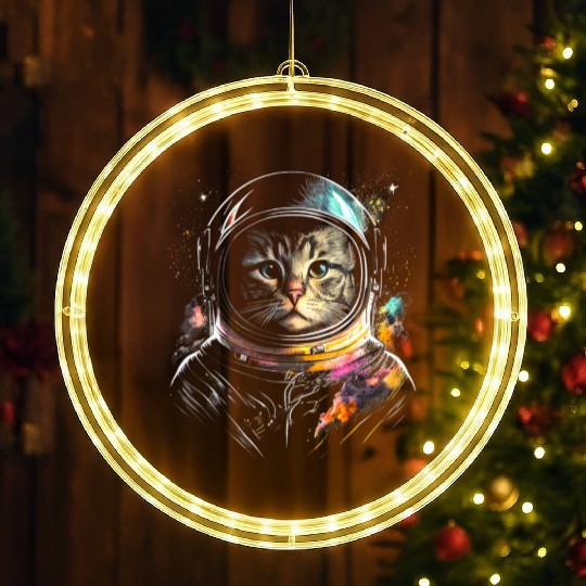 Space Cat on Galaxy Cat Lover LED Christmas Window Lights