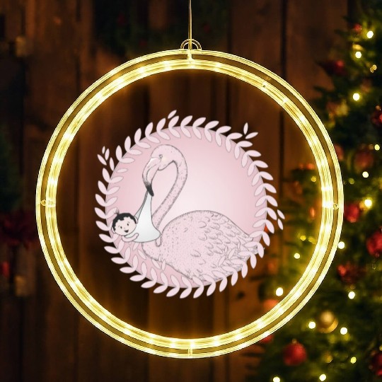 Flamingo brings the baby instead of the stork LED Christmas Window Lights