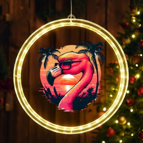 Retro Sunset Pink Flamingo Summer Design Flamingo LED Christmas Window Lights