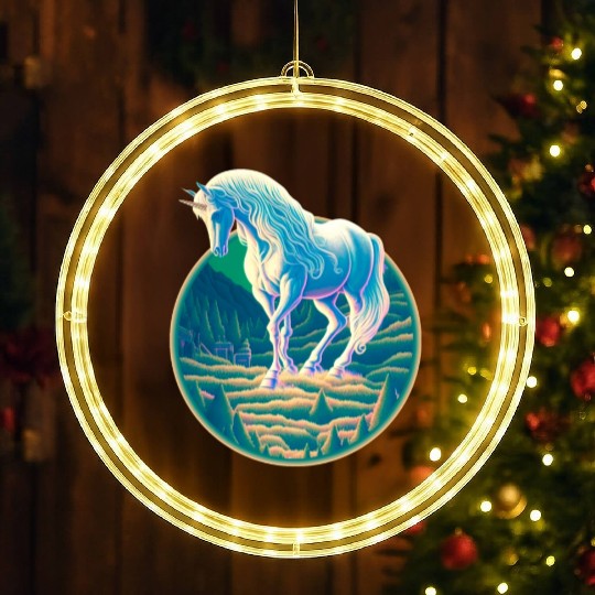Unicorn in Mountain Landscape LED Christmas Window Lights