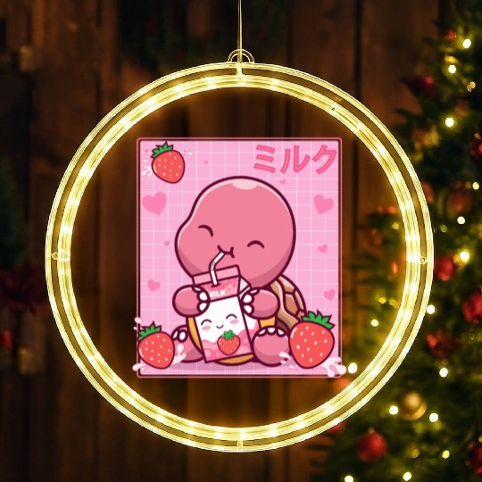 Kawaii Turtle Lover Strawberry Milk Shake Otaku LED Christmas Window Lights