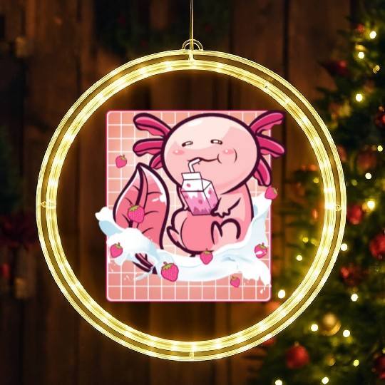 Kawaii Axolotl Strawberry Milk Shake Funny Sushi LED Christmas Window Lights