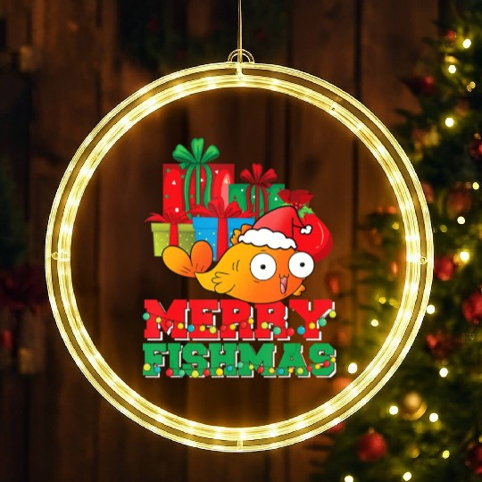 Merry Fishmas Christmas Fish Lover Fisherman Ugly LED Christmas Window Lights