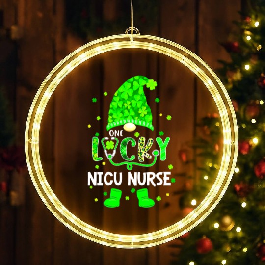 Funny Gnome One Lucky NICU Nurse St Patricks Day S LED Christmas Window Lights