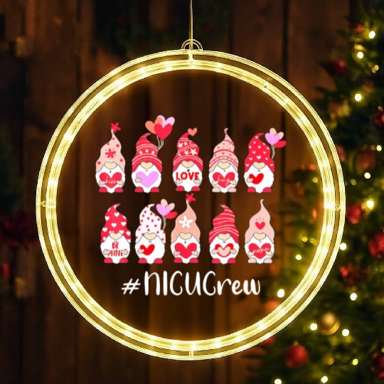 Funny Gnome With Hearts NICU Crew Valentine s Day LED Christmas Window Lights
