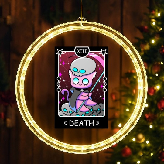 Kawaii Pastel Goth Tarot Card Death Grim Reaper Cu LED Christmas Window Lights
