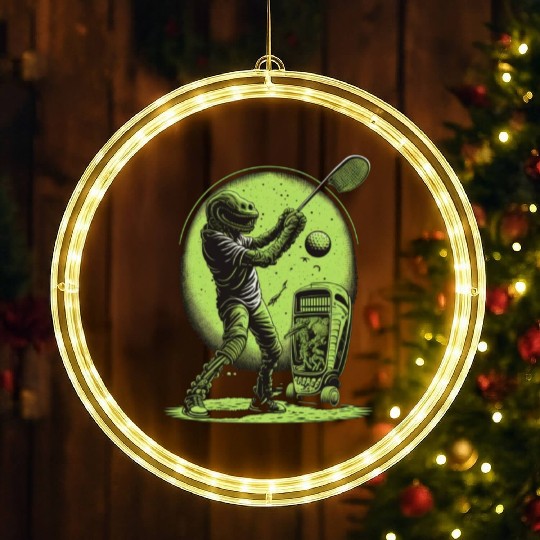 Alien Playing Golf Golfer UFO Extraterrestrial LED Christmas Window Lights
