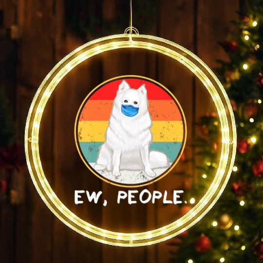 Vintage Ew People American Eskimo Dog Dog Wearing LED Christmas Window Lights