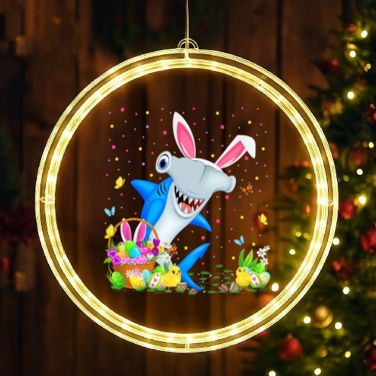 Shark Fish Easter Egg Hunting Hammerhead Shark Eas LED Christmas Window Lights
