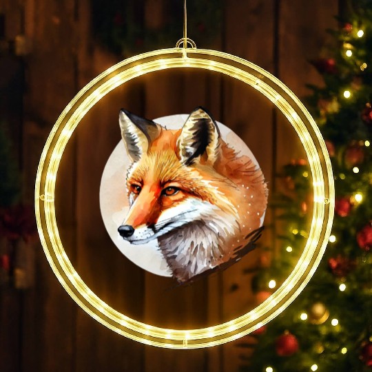 Beautiful Watercolor Red Fox Portrait LED Christmas Window Lights