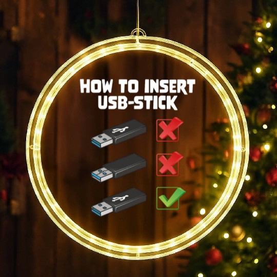 How To Insert USB Stick Funny Programmer Meme LED Christmas Window Lights