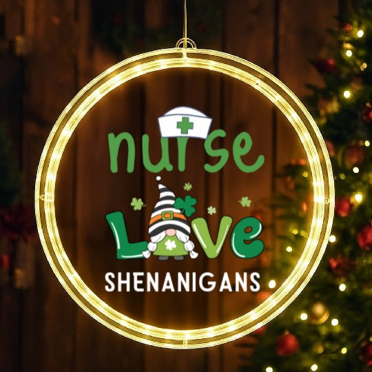 Nurses Love Shenanigans Gnomes Shamrock LED Christmas Window Lights