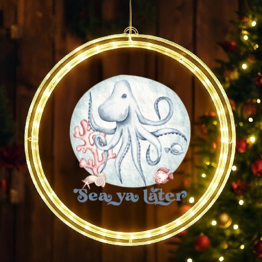 sea ya later octopus near the coral in the sea LED Christmas Window Lights