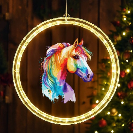 Watercolor Horse Pony Colorful Pet Ponys Lover LED Christmas Window Lights