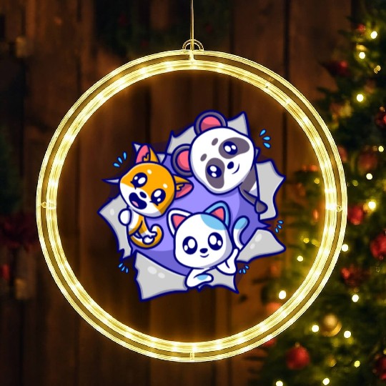 cute animal cartoon icon illustration LED Christmas Window Lights