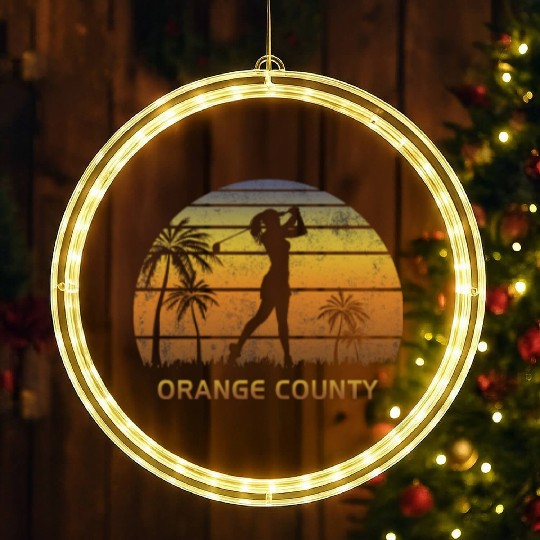 Retro Orange County Women's Golf Golfing Fan LED Christmas Window Lights