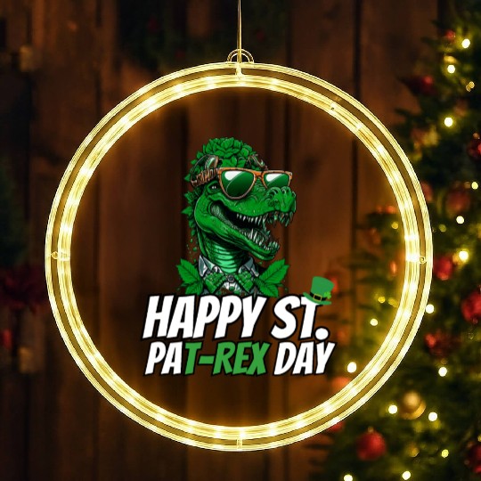 Happy St PaT-Rex Dinosaur Saint Patricks Day Biker LED Christmas Window Lights