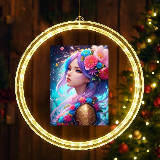 Spring Girl with a bouqet of flowers garland #11 LED Christmas Window Lights