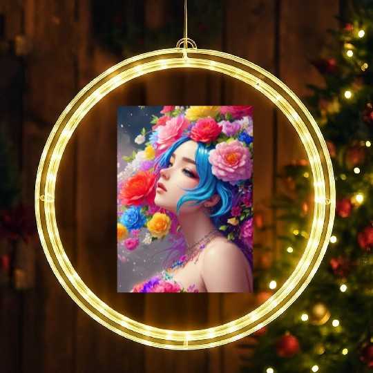 Spring Girl with a bouqet of flowers garland #9 LED Christmas Window Lights