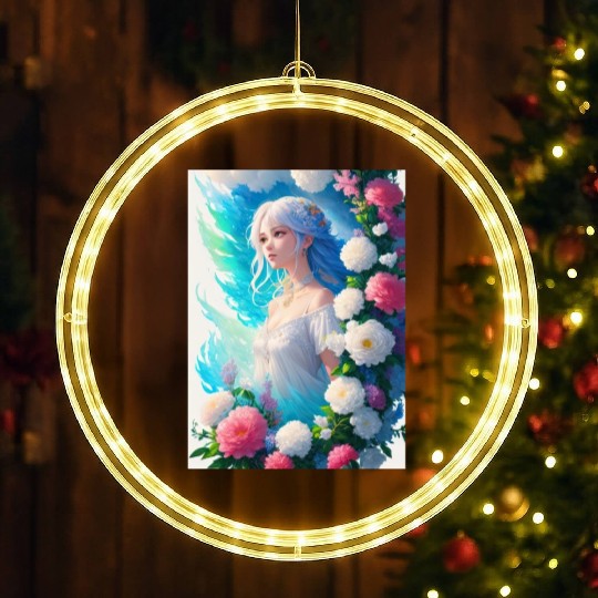 Spring Girl with a bouqet of flowers garland #22 LED Christmas Window Lights