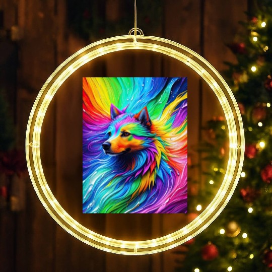Labrador Retriever with rainbow splashes of colors LED Christmas Window Lights