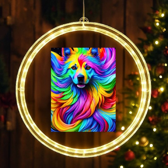 Labrador Retriever with rainbow splashes of colors LED Christmas Window Lights