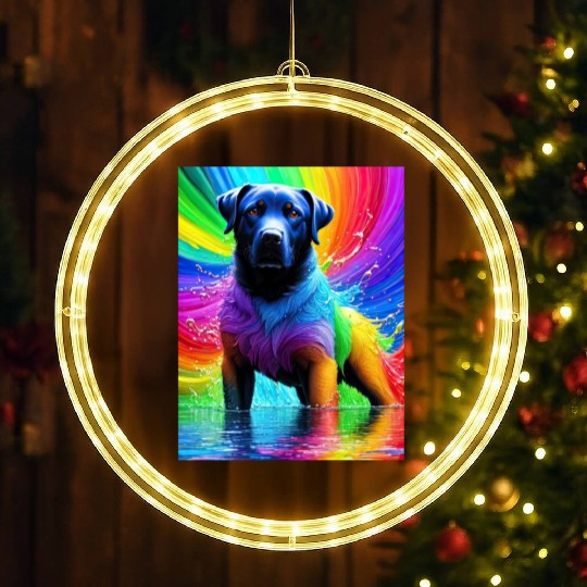 Labrador Retriever with rainbow splashes of colors LED Christmas Window Lights