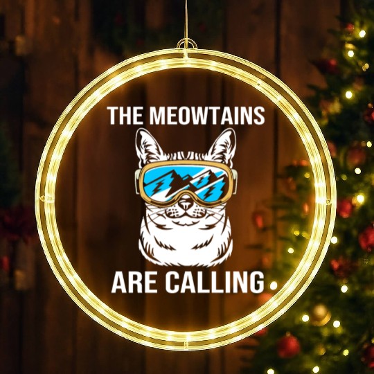 Cat Skiing The Meowtains Are Calling LED Christmas Window Lights